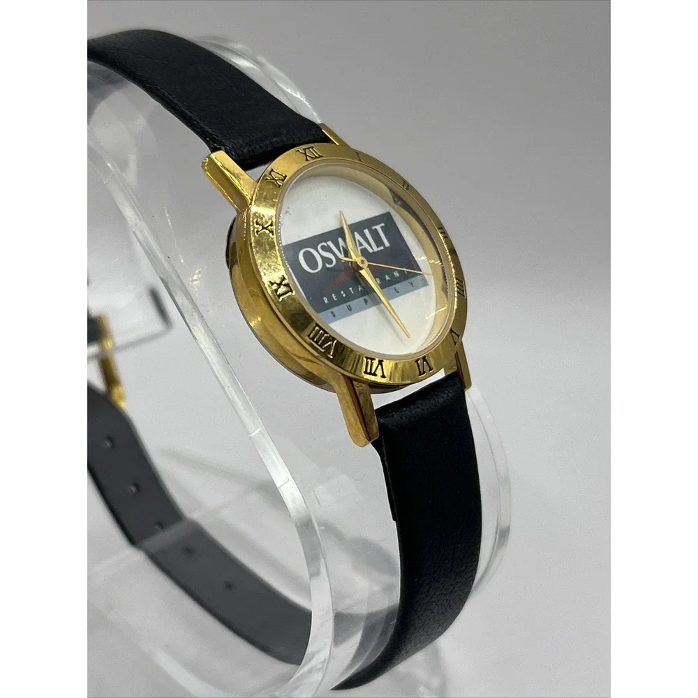 Oswalt Restaurant Supply Women's Quartz Watch‎ Black Leather Band- New Battery